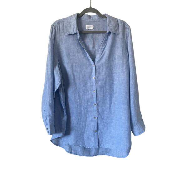 Sigrid Olsen Tops - Sigrid Olson 100% Linen Button Up Shirt Long Sleeve Roll Tab Coastal Beachy XL